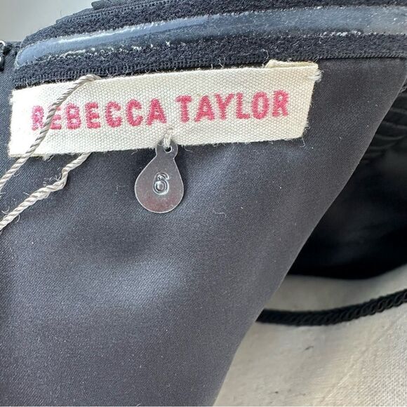 REBECCA TAYLOR Sateen Strapless Eyelash Tier Bustier Cocktail Mini Dress Black 6 - Picture 8 of 15